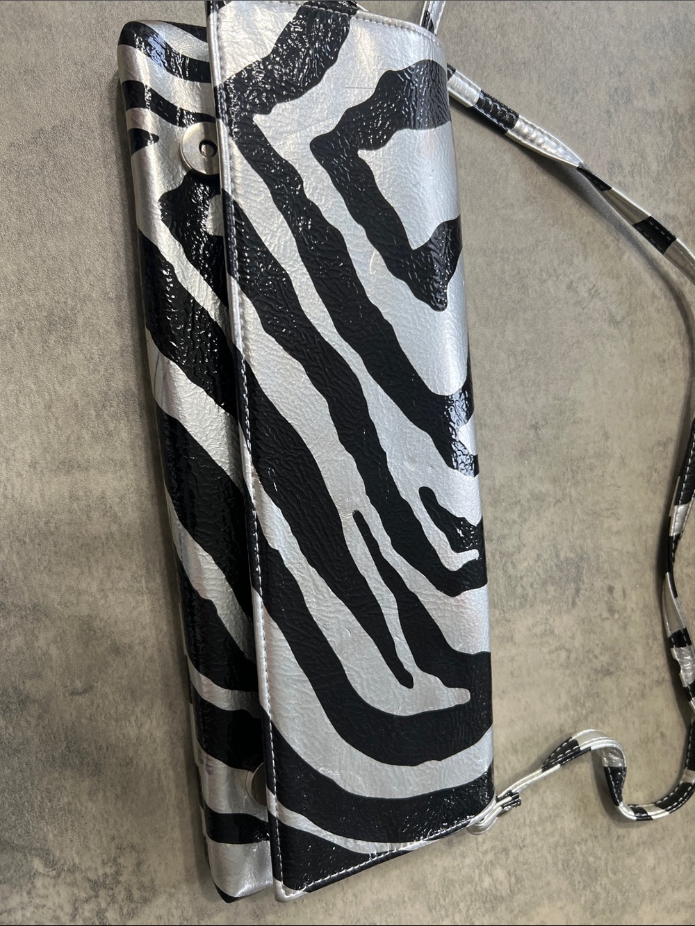 le chateau Silver and Black Zebra Print Clutch